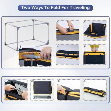 Складана переносна вольєр для собак великих порід, жовтий (XL, 64 x 63 x 100 см)