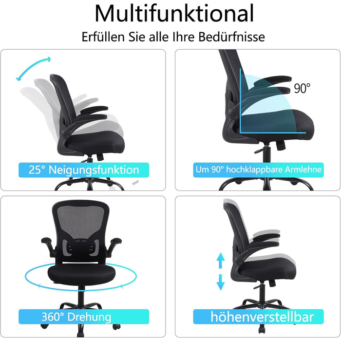 Офісне крісло Youhauchair: ергономічне, з підлокітниками, підтримкою попереку, дихаюча тканина, чорний колір