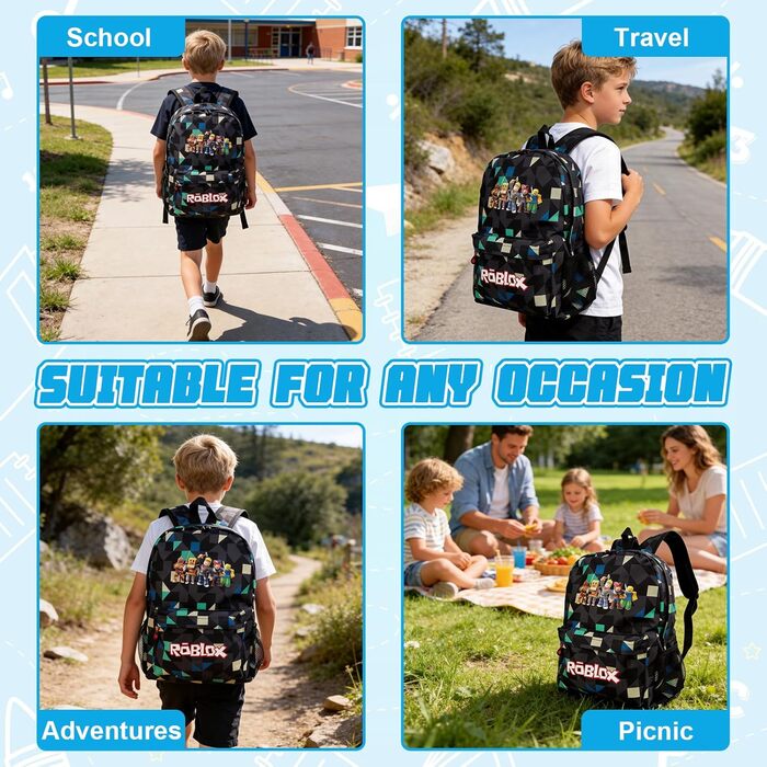 Дитячий рюкзак Yumcute Ro-blx: велика місткість, рюкзак для школи, для хлопчика 10 років, з принтом, мультфільм, аніме, для подорожей