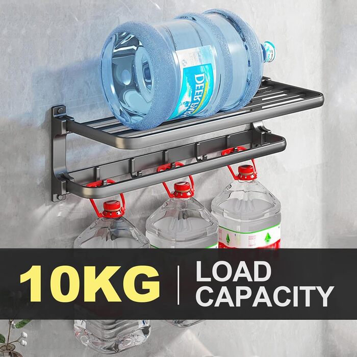 Тримач для рушників без свердління чорний матовий, самоклеючий, з 5 гачками, 58 см, алюміній