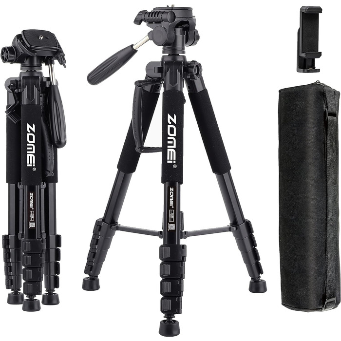 Легкий штатив для камери DSLR та SLR (188 см), портативний високий тримач з сумкою та кріпленням для смартфона, чорний — для влоггінгу, селфі та стрімів