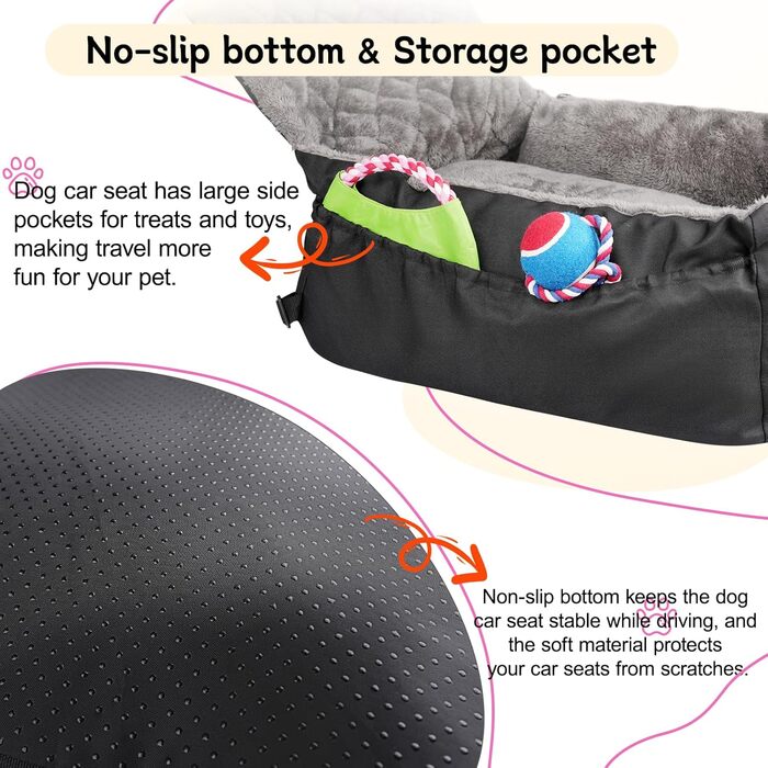 Автокрісло для собак SIVEIS – зручне ліжко з плюшу та кишеню для зберігання, чорне