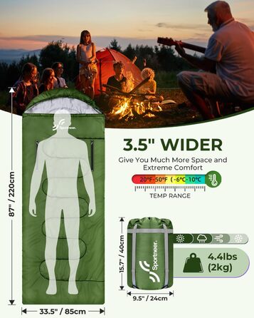 3-4 Season Sleeping Bag - Waterproof Camping Sleeping Bag for Adults - 220x84cm, 1.9KG