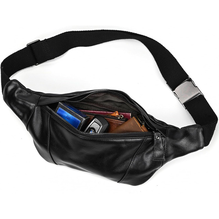 Чоловіча/Жіноча поясна сумка з натуральної шкіри Vintage, чорна, 1034