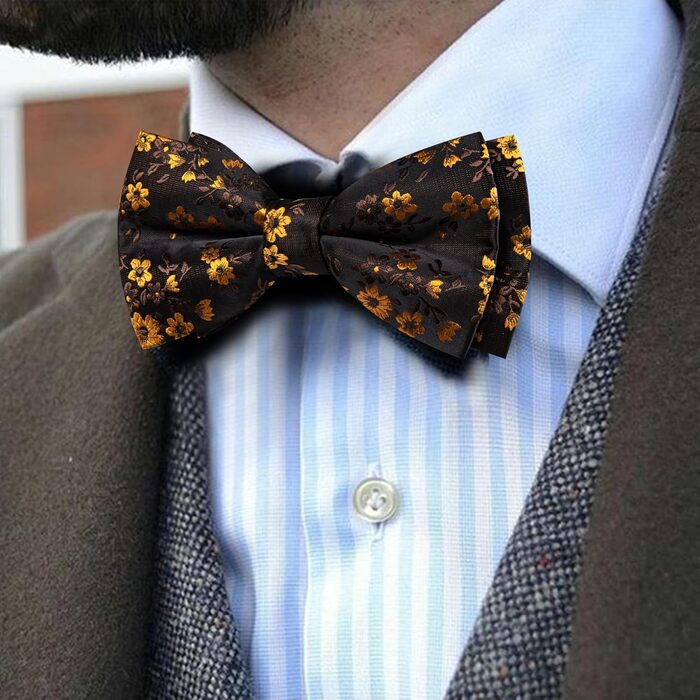 Комплект аксесуарів Barry.Wang для чоловіків: краватка, хустинка, запонки, Paisley, чорно-золотий, для весілля та вечірок