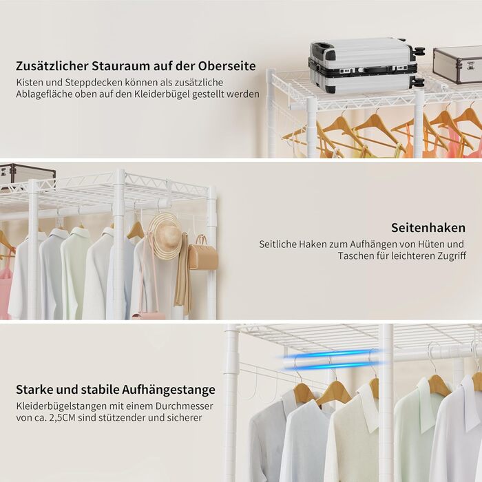 Відкритий шафа-система AQRA з регульованими полицями та штангами для одягу, чорний (193.5 x 43.5 x 195 см)