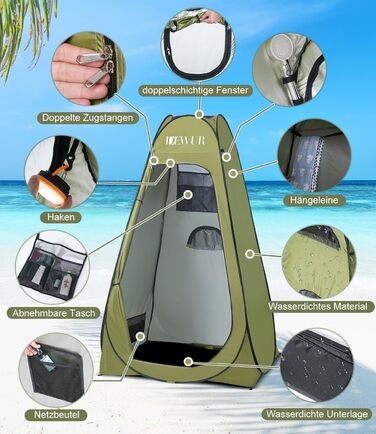 Camping Privacy Tent with Shower - Pop Up Changing Room & Toilet Shelter - UV 50+ Protection - Portable Outdoor WC Tent for Camping & Beach - Includes Carry Bag