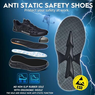 Черевики робочі чоловічі ISOOUS S3S, водонепроникні, ESD, з неслизькою підошвою, зручні, зі сталевим підноском, 43 EU, чорний/сірий