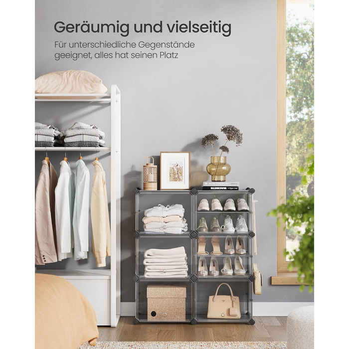 SONGMICS 10-Tier Shoe Rack, Shoe Cabinet, 30 x 40 x 30 cm per compartment, narrow, with doors, steel frame, plastic, for hallway, bedroom, entryway, LPC035B01 (6 compartments (83B x 94H cm), Slate Grey)