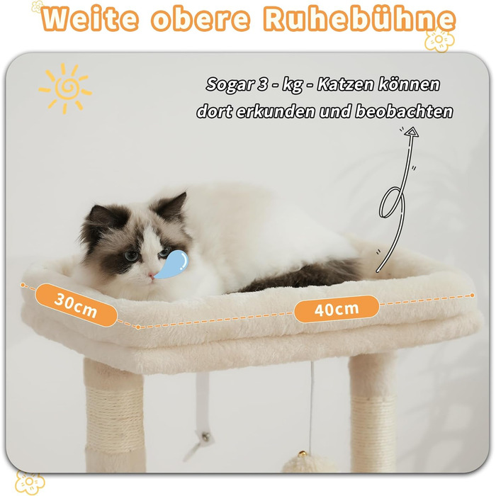 Котячий будиночок Heybly HCT008SW (Бежевий): міцний котячий будиночок з великим м'яким кошиком, стійкими сизалевими стовпчиками та місцем для сну