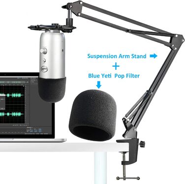 Підставка для мікрофона SUNMON для Blue Yeti - міцна, 360° обертання, металева кріплення, універсальна для HyperX QuadCast 2, Fifin AM8, Seiren Mini V3, MV7, з поролоном