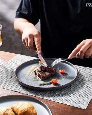 Набір посуду Mercury, 12 предметів: тарілки, супові миски, десертні тарілки, для 4 осіб, з каменю, мікрохвильова піч та посудомийна машина, сірий колір