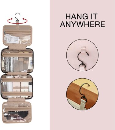 Сумка для косметики BAGSMART, дорожня косметичка з прозорим відділенням, сіра (L)