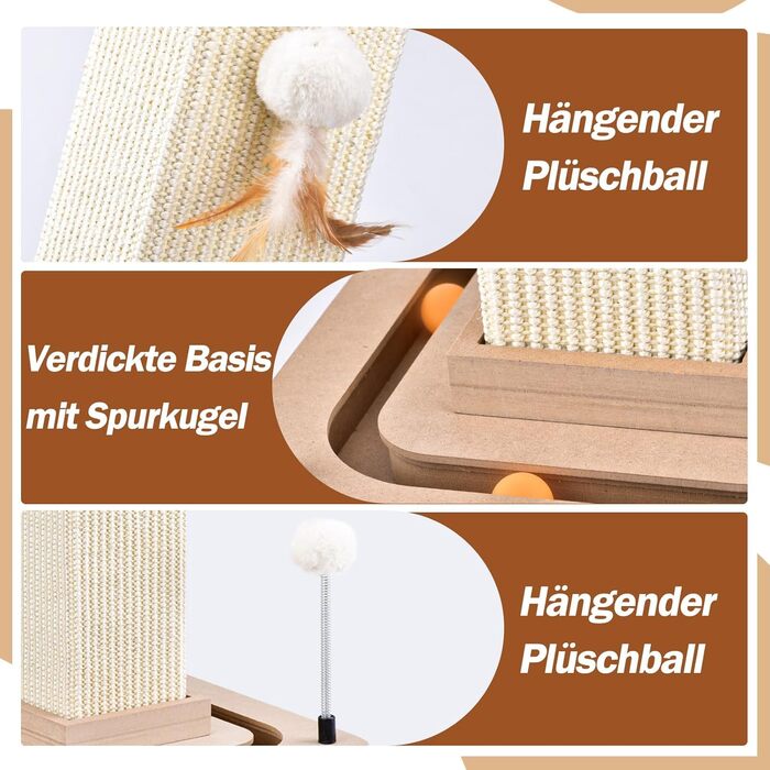 Cat scratching post, 67cm scratching pillar with interactive cat toy, sisal scratching tree with hanging and track balls, cat scratching furniture
