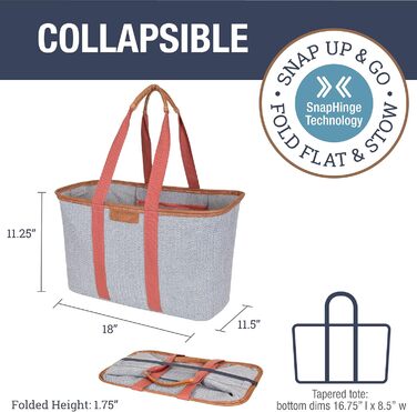 CleverMade Foldable Luxury Tote Bag, Pink Herringbone Pattern, 30L, Structured Tote with Handles and Reinforced Bottom, Reusable Shopping Bag, Grocery Bag