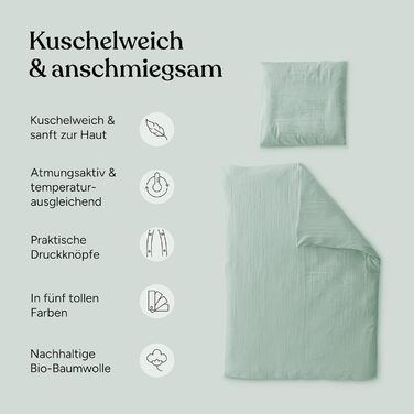 Набір постільної білизни Ehrenkind® з мусліну | 100% органічна бавовна | Standard 100 by Oeko-TEX | 100x135cm + 40x60cm, джинсовий колір