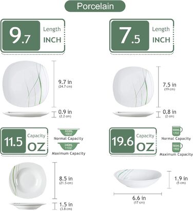 VEWEET Сервіз столовий 'Aviva' з порцеляни, 60 предметів | Комплектний сервіз для 4-12 осіб (24 предм.) | Тарілки, супові тарілки, десертні тарілки, чашки та блюця