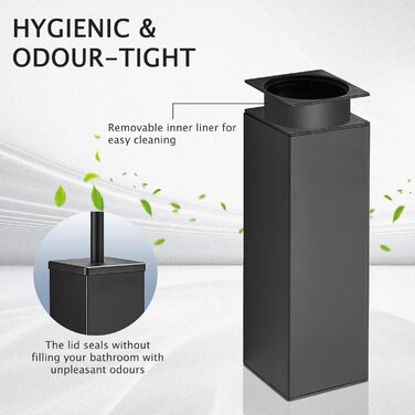 Набір для чищення унітазу FIISAYL: щітка та тримач з нержавіючої сталі (чорний, квадратний)