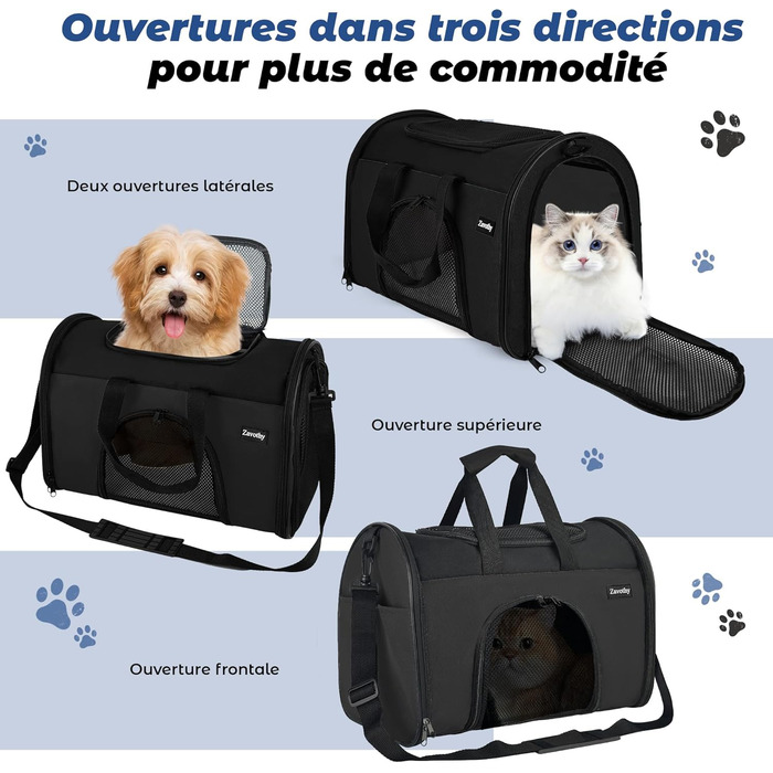 Транспортна сумка для котів та собак Zavothy, чорна, розмір S, з м'якою підстилкою та регульованим ременем