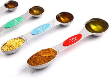 FBHappiness 9-Piece Measuring Spoon Set, Magnetic Double-Sided Teaspoon and Tablespoon Stainless Steel, Stackable, Suitable for Various Spice Jars and Measuring Cups.