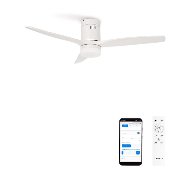 Вентилятор стельовий CREATE Windcalm з підсвічуванням, білий, Wi-Fi, пульт, 132 см, 40W