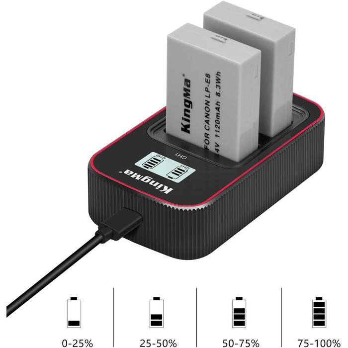 Зарядний пристрій Newmowa з LCD-дисплеєм Dual USB для Canon LP-E8 та камер Canon EOS 550D, 600D, T2i, T3i, T4i, T5i
