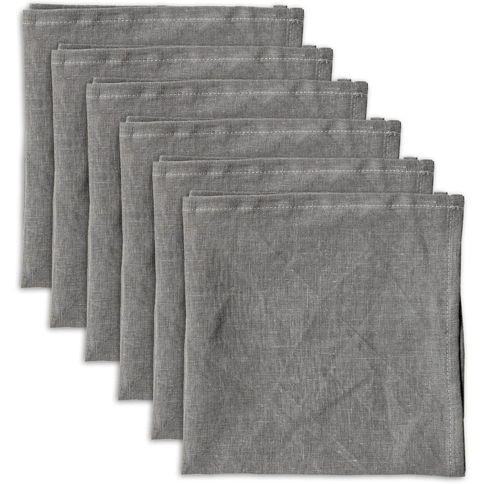 Linendo Linen Napkins, 100% Pure Linen, Grey, 38 x 38 cm, 6 Pieces, European Flax, Linen Napkins, Washable Reusable Cloth Napkins