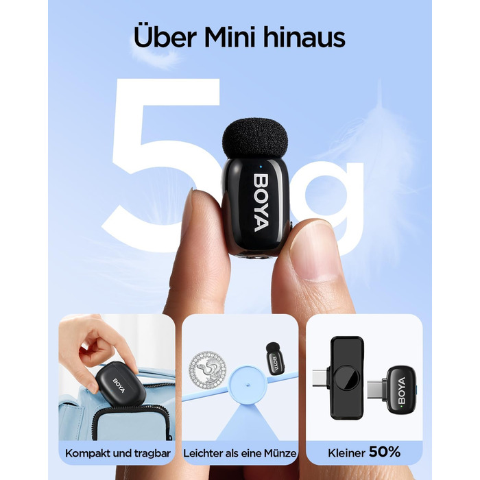 BOYA Mini 2: Бездротовий петличний мікрофон USB-C для iPhone/Android (48kHz/24Bit)
