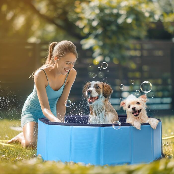 Nobleza Hundepool for Large & Small Dogs, Foldable Dog Wading Pool, Stable Dog Bathtub, Swimming Pool for Cats, 80 * 20cm, S, (180*30cm, Blue)