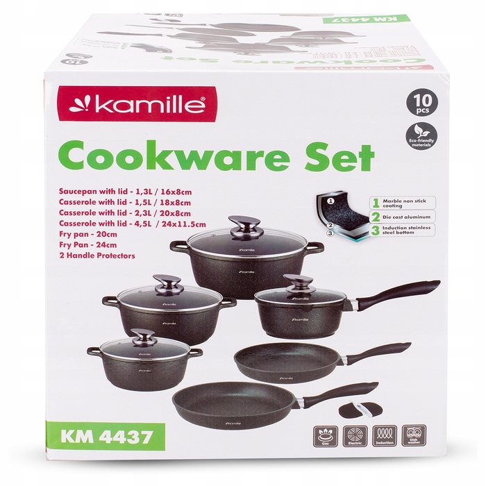 Набір кастрюль та сковорідок Kamille, 10 предметів, для індукційних та газових плит