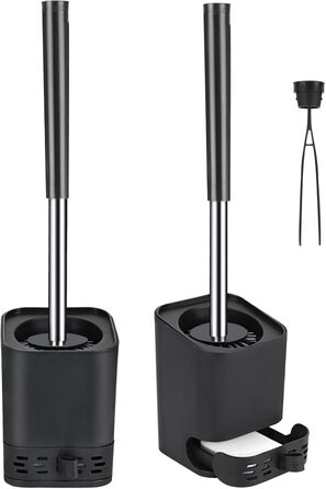 Силіконова щітка для унітазу Glowbal з контейнером, швидковисихаюча, для ванної кімнати, настінний монтаж/стоячи, білий/сірий (чорний - набір 2 шт.)