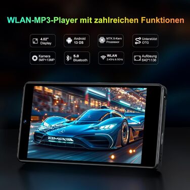MP3 плеєр 96GB з Bluetooth, WiFi, Android 13, камерою та гучномовцем. Плеєр MP4 для Spotify, Kids, Audible, Amazon Music, Play Store - Чорний