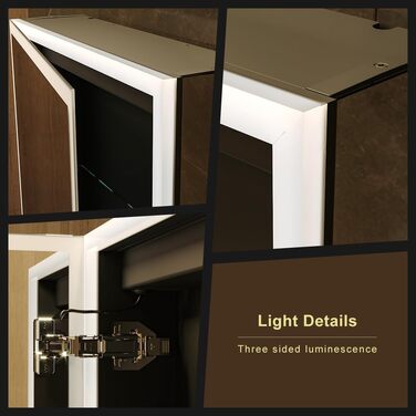 LED дзеркальна шафка для ванної кімнати KWW з підсвічуванням, регульованою температурою світла, протитуманним покриттям та USB роз'ємами (2 дверцята, 80x70 см)