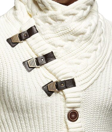 Чоловічий светр Leif Nelson з коміром-шарфом, модель LN7080, великий в'язання, чорний худі-светр, розмір XL, колір Екру