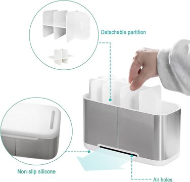 Stainless Steel Toothbrush Holder, Bathroom Electric Toothbrush Holder Organizer, Toothbrush Holder with Non-Slip Bottom, 4 Toothbrush Compartments, Removable for Easy Cleaning (Large)