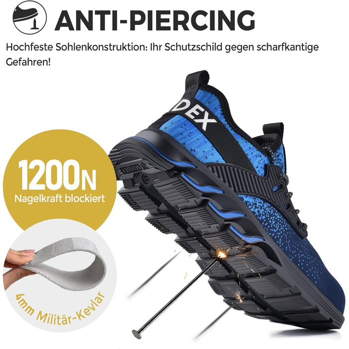 Робочі черевики SUADEX для чоловіків та жінок з металевим носком, дихаючі, розміри 37-48 EU (43 EU, 0 Blue)