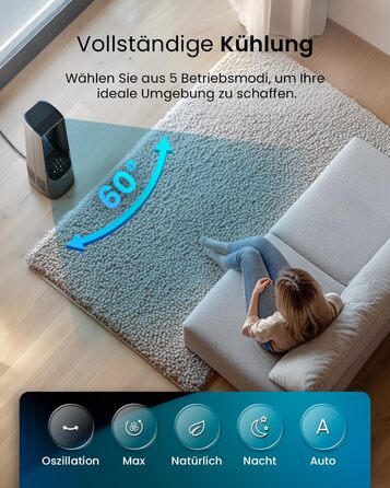 Вентилятор Pro Breeze 101 см з ротором, осцилюючий, з пультом, LED-дисплеєм, 6 швидкостей, тихий, 5 режимів, авто-обертання 60°, таймер 7 год, чорний