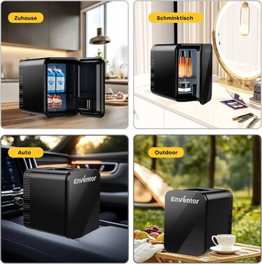 Mini холодильник Enventor 10L: для кімнати, авто, офісу. Охолодження та нагрів, 12V/220V, тихий, чорний
