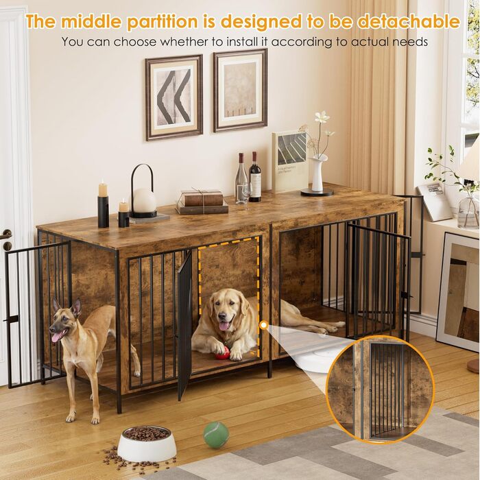 Клітка для собак для дому, 200 см, велика собача будка для 2 собак, XXL, міцна клітка з перегородкою, сучасна собача будка для дому, 4 двері для великих собак до 100 кг