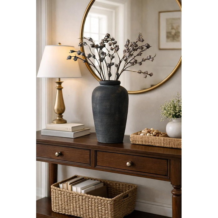 Велика керамічна ваза ручної роботи, 27.9 см, мінімалістична, декоративна ваза в стилі фермерського дому для декорування дому, вітальні, полиці, входу, весілля, столу (бронза)