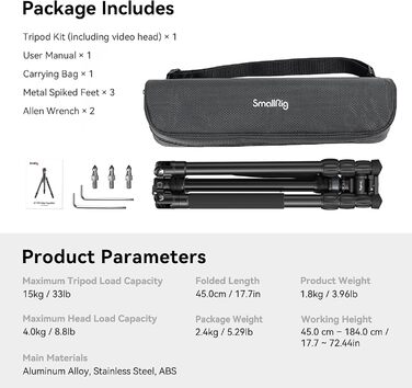 Відеоштатив SmallRig FreeBlazer CT190 (4319) 183 см з гідравлічною головою, нівеліром та моноподом для влогінгу та подорожей, навантаження 4 кг, з сумкою