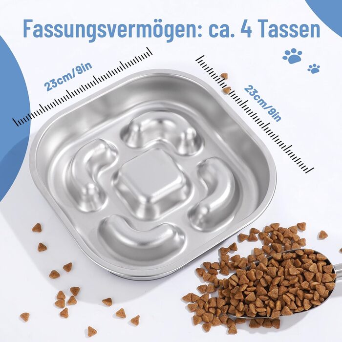 Миска для собак Anti Schling Napf з нержавіючої сталі 304, з силіконовим дном, для маленьких та середніх собак, 23*23*4.5 см