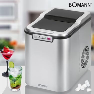 Машина для приготування льоду Bomann® EWB 6068 CB (срібна) - швидке виробництво, до 10 кг на добу, 2 розміри кубиків льоду, 1,1 л резервуар для води, з лопаткою
