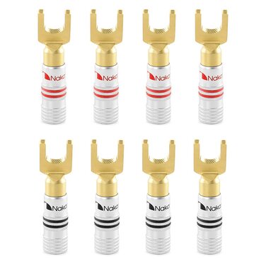 Позолочені бананові роз'єми Nakamichi 24K для акустичних кабелів 12-18 AWG, 4мм для підсилювачів, Hi-Fi ресиверів та домашнього кінотеатру, 8 шт (4 пари)