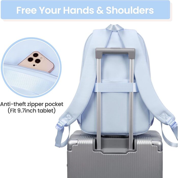 Шкільний рюкзак Tanou для дівчаток-підлітків, велика місткість, 3-7 клас, легкий нейлон, стильний, блакитний