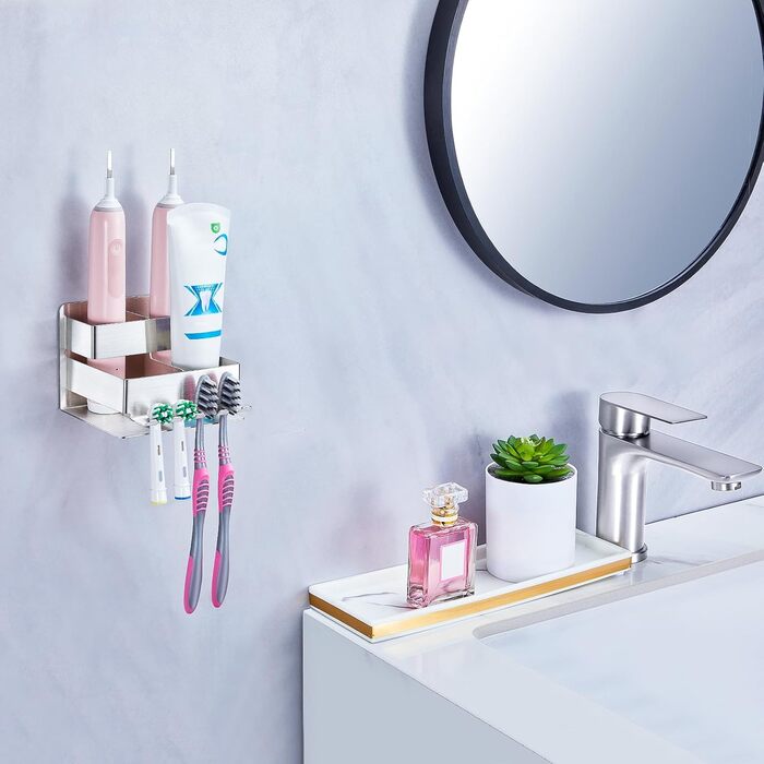 Electric toothbrush head holder, stainless steel, toothbrush holder, wall-mounted, screwless, toothbrush head holder, self-adhesive toothpaste holder for bathroom