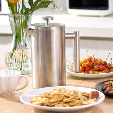 Набір для приготування кави френч-прес, термоізольований, з пітчером для спінювання молока, з нержавіючої сталі, 1 літр