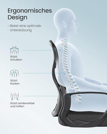 Офісне крісло SONGMICS OBN041B01, ергономічне, сітчасте, з регульованою підпоркою для спини та підголівником, для дому та офісу (Чорний)