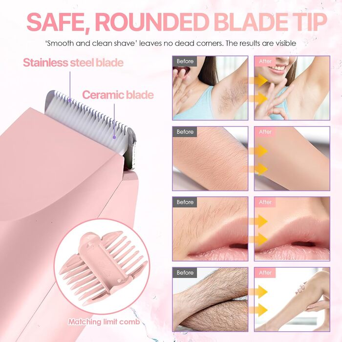 Триммер для бікіні RoserRose 2-в-1: електробритва та триммер для жінок, водонепроникний (IPX7), LCD-дисплей, Type-C зарядка, набір для догляду за шкірою бікіні