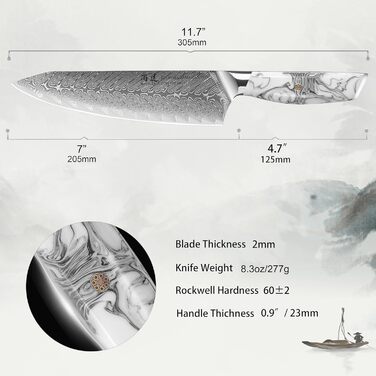 Японський ніж SHANGDAO Kiritsuke 20 см, 67 шарів сталі, ніж шеф-кухаря для кухні, суші